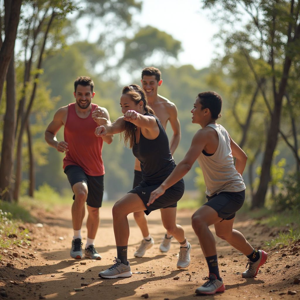 Functional fitness training session outdoors in natural environment