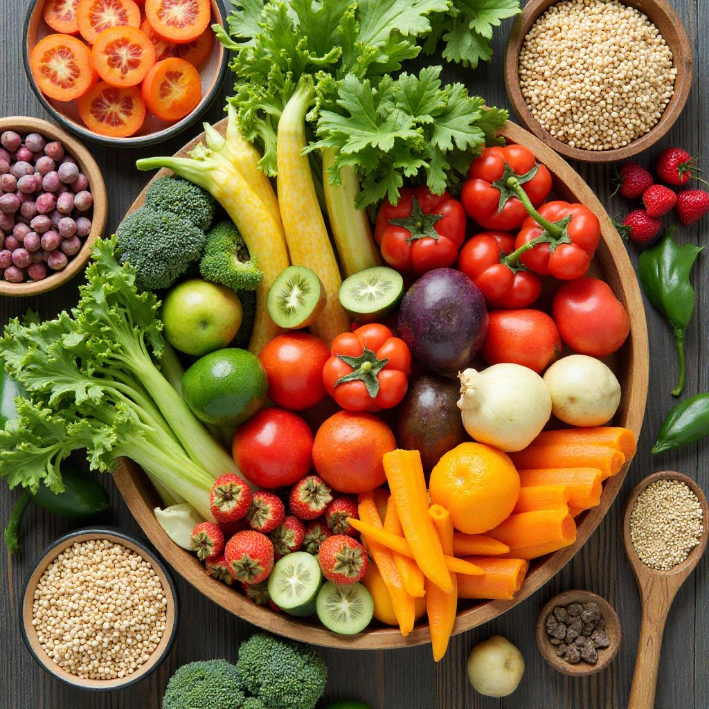 Balanced nutrition with fresh vegetables and fruits